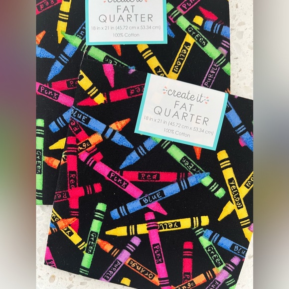 FAT QUARTER crayon colors fabric cotton primary classroom kid fun print NEW - Picture 2 of 4